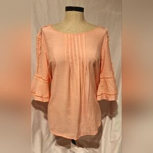 NY Collection Peach Lace Detail Blouse